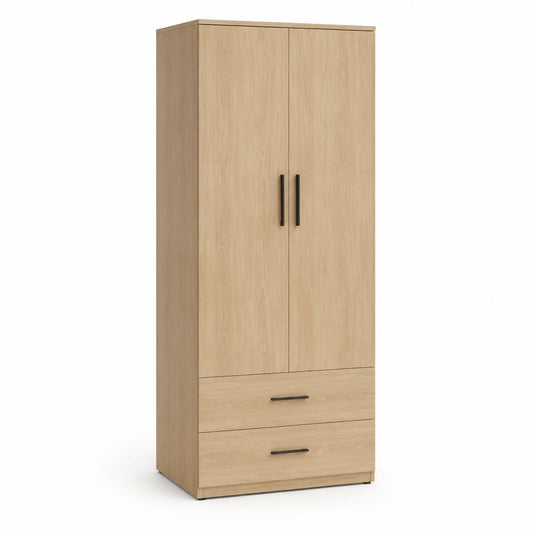 2-türiger Kleiderschrank mit 2 Schubladen aus Eichenholz