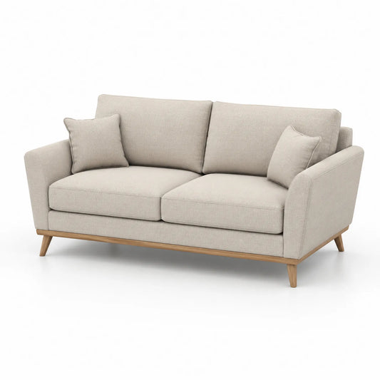Zweisitzer Sofa Stoff Beige mit Eichenholzrahmen