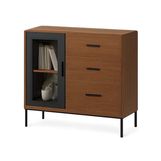 Holz Sideboard mit 3 Schubladen und Glastür