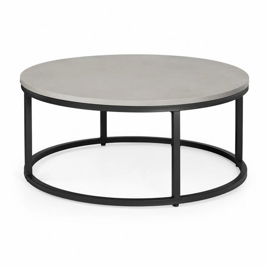 Runder Couchtisch mit Faserbetonplatte und Metallgestell Grau Schwarz Ø 100 cm