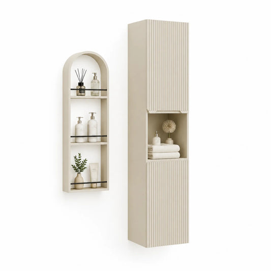 Badezimmerschrank Set mit Regal Holzwerkstoff Beige