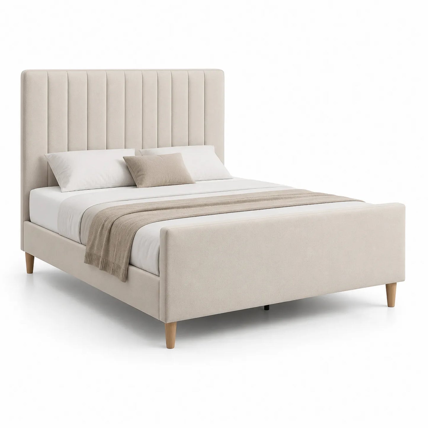 Stoffbett mit Kopfteil Beige 200x160 cm Kiefernholz