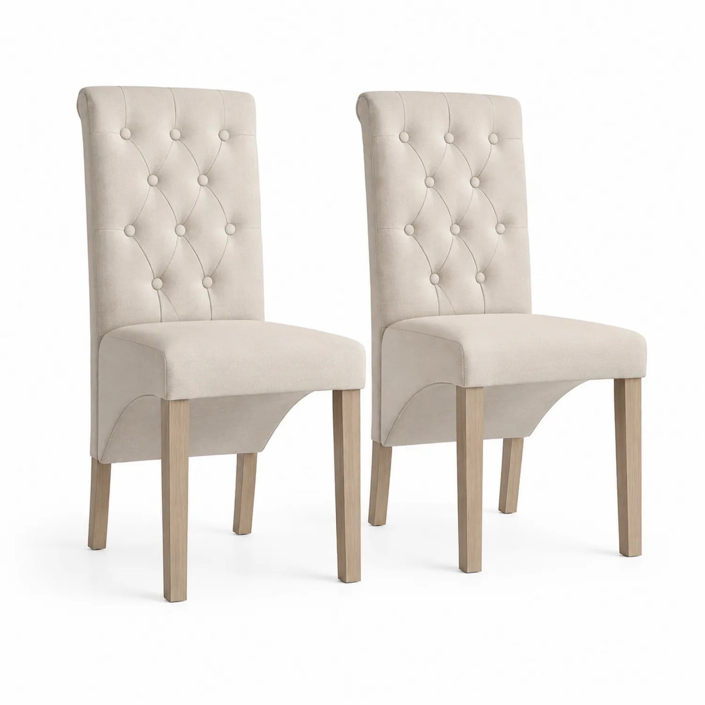 2er Set Esszimmerstühle mit Polyesterstoff und Holzbeine Beige