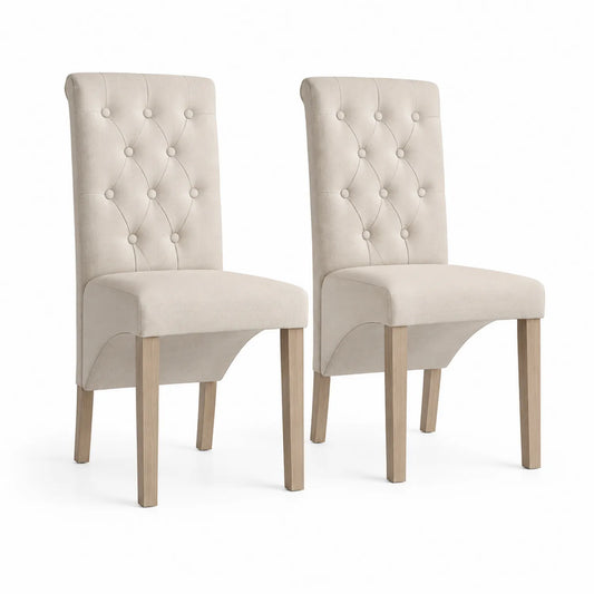 2er Set Esszimmerstühle mit Polyesterstoff und Holzbeine Beige