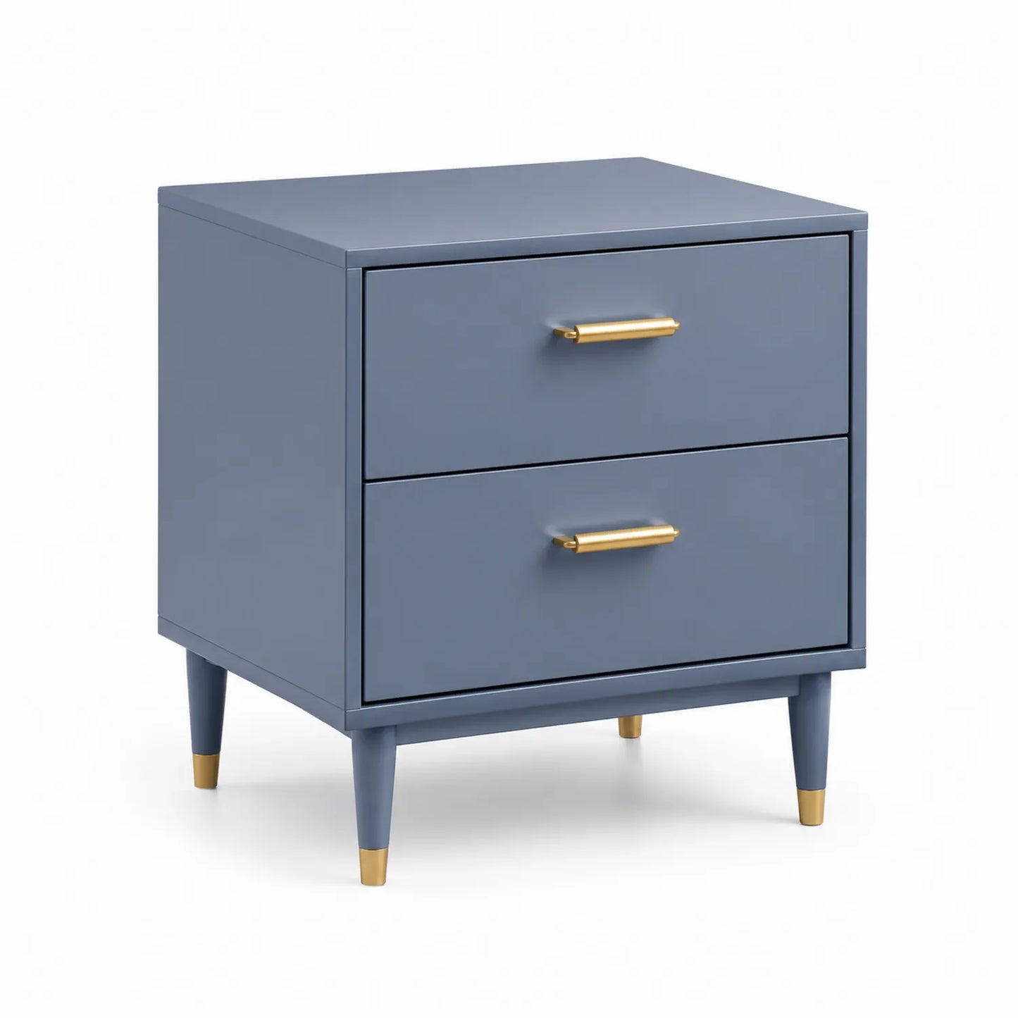 Blauer MDF-Nachttisch mit Messinggriffen und 2 Schubladen