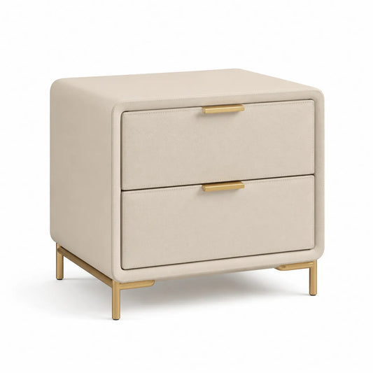 Nachttisch mit 2 Schubladen Beige Metallbeine Kunstleder 60x40x50cm