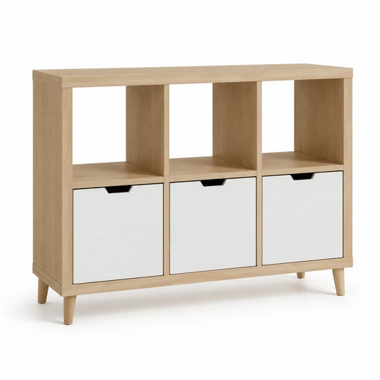 Holzregal mit 3 Schubladen Weiß 90x33x79cm