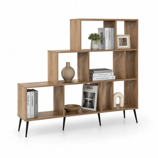 Holz Bücherregal mit 6 Fächern und schwarzen Stahlbeinen
