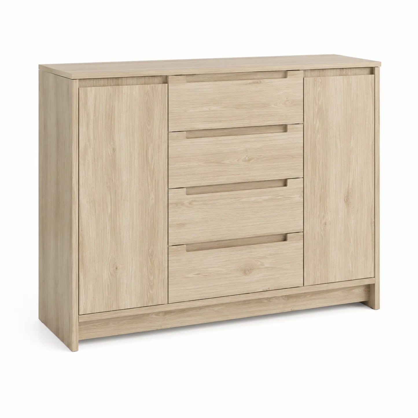 Sideboard aus MDF mit Eichendekor, 2 Türen und 4 Schubladen