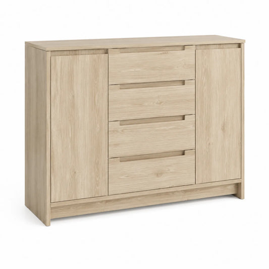 Sideboard aus MDF mit Eichendekor, 2 Türen und 4 Schubladen