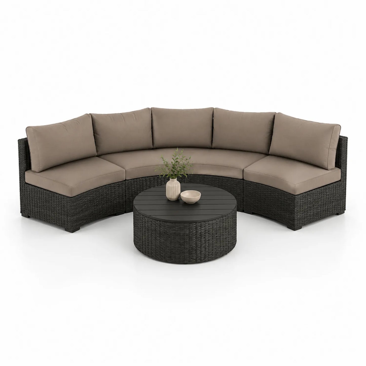 Geflecht Sofaset mit Holztisch, Hellbraun und Dunkelgrau