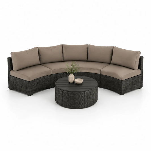 Geflecht Sofaset mit Holztisch, Hellbraun und Dunkelgrau