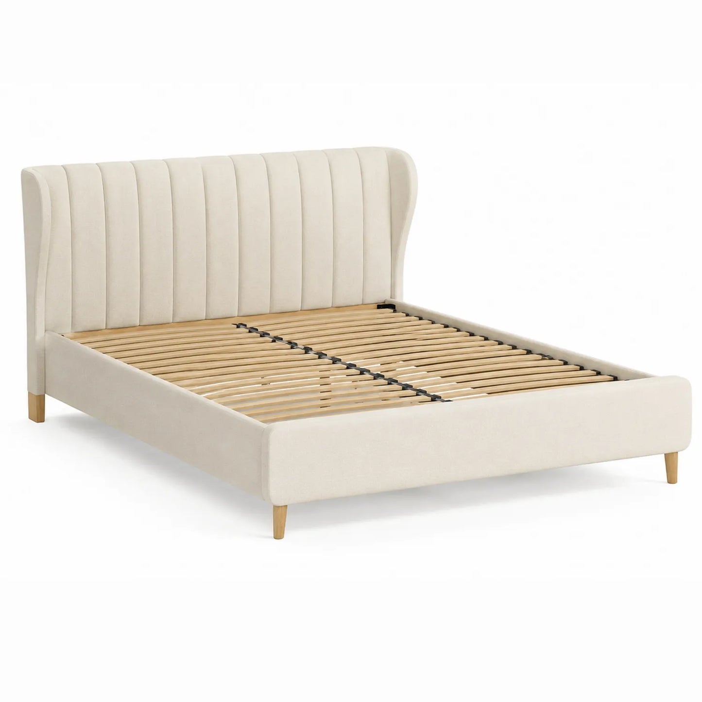 Polsterbett 160x200 cm Polyestergewebe Creme Holz