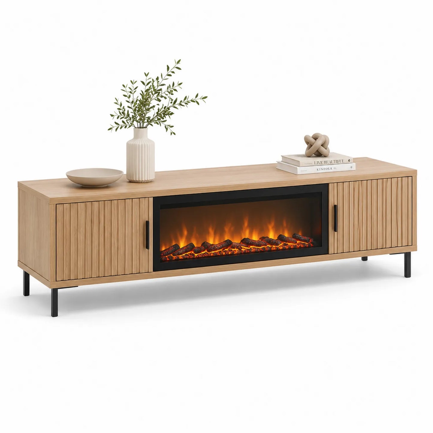 TV-Lowboard mit Elektrokamin MDF Holz 180x40x50cm
