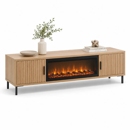 TV-Lowboard mit Elektrokamin MDF Holz 180x40x50cm