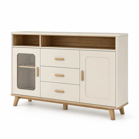 Sideboard mit Schubladen und Türen aus MDF und Eschenholz in Creme