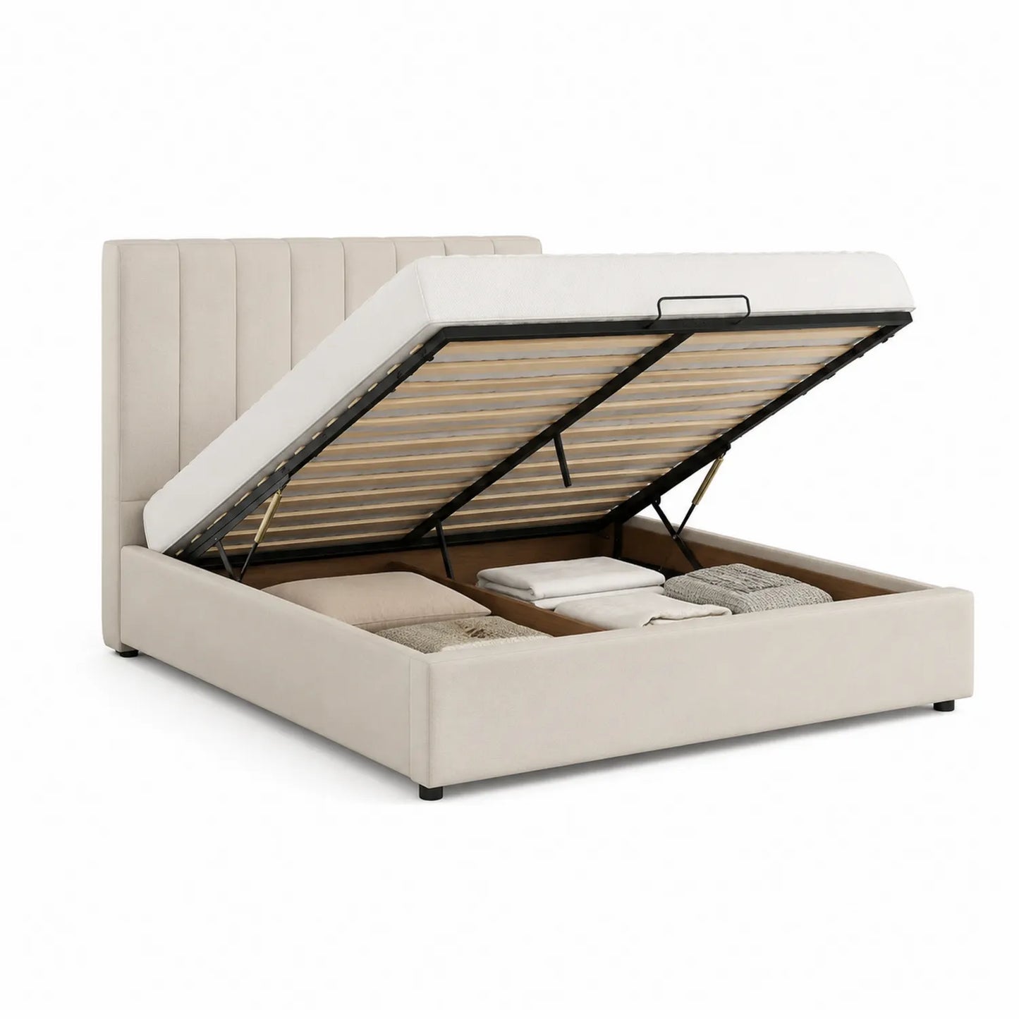 Stoff Stauraumbett 160x200 cm Beige