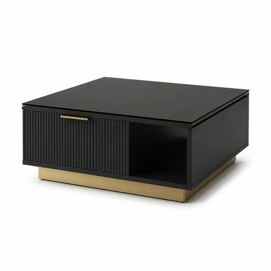 Schwarzer Couchtisch aus Holzwerkstoff mit Metallbasis 80x80x35 cm