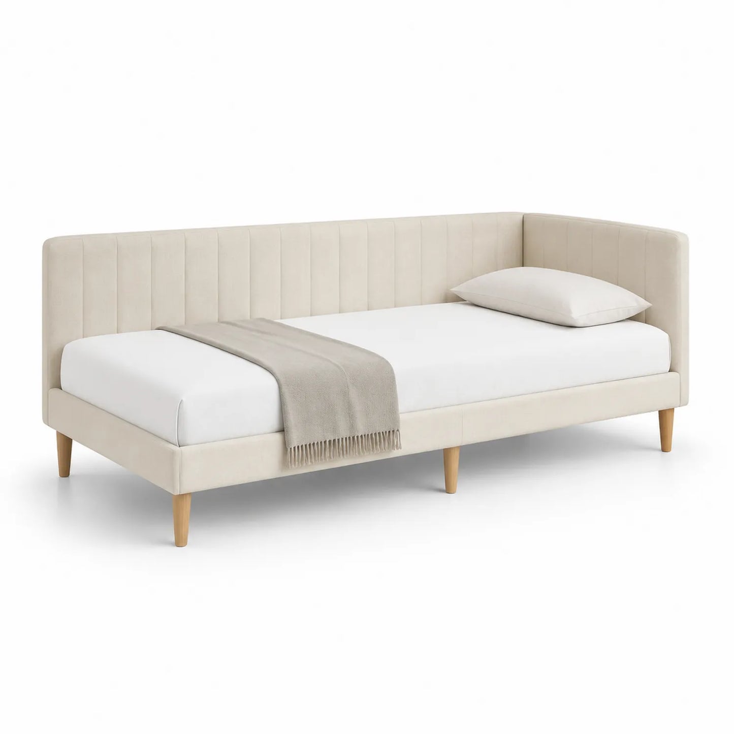 Tagesbett Massivholz Samt Beige