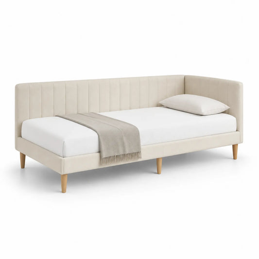 Tagesbett Massivholz Samt Beige