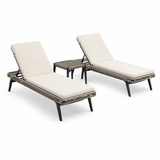 Aluminium und Polyrattan Outdoor-Liegestuhl-Set mit Tisch, Beige