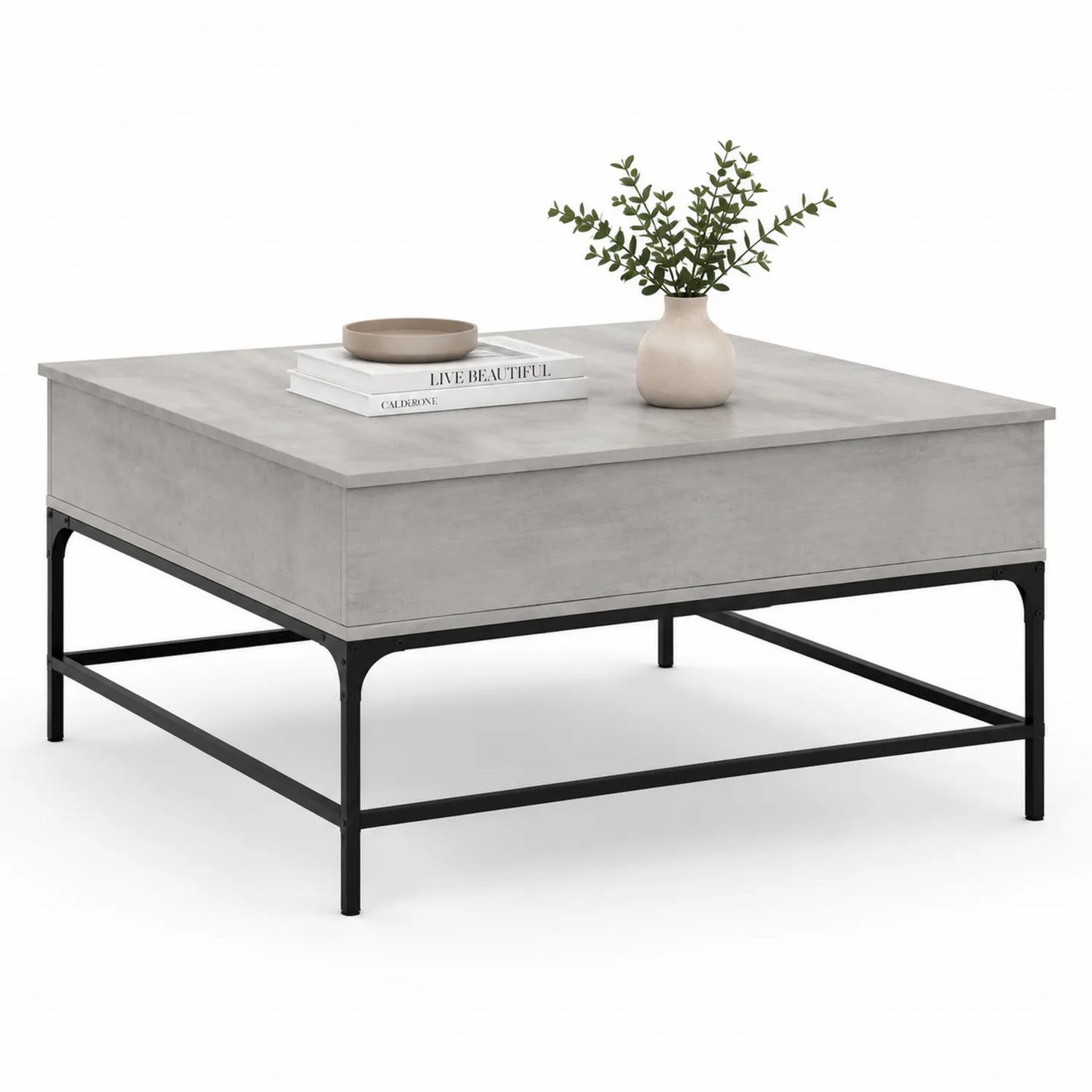 Quadratischer Couchtisch Holzwerkstoff Metall Grau Schwarz 80x80x40cm