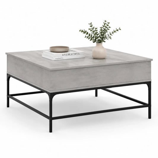 Quadratischer Couchtisch Holzwerkstoff Metall Grau Schwarz 80x80x40cm