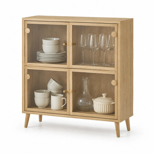 Eichen-Sideboard mit gehärteten Glastüren 80x35x90 cm