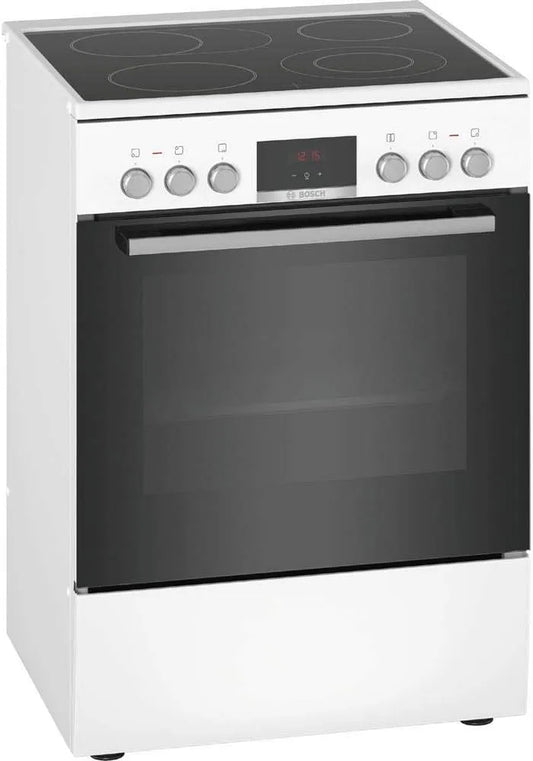 Bosch Modell, Serie 4 Elektro-Standherd HKR39C220, 3D Heißluft Backen auf 3 Ebenen, 60 cm breit, LED-Display-Steuerung, Weiß