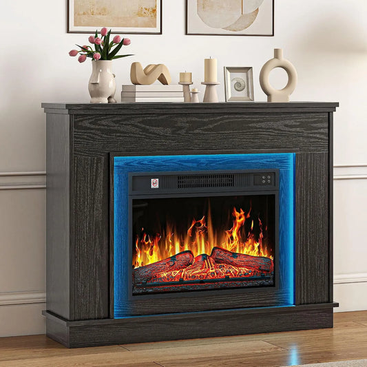 Elektrokamin 3D-Flammeneffekt TAUS, Elektro Kamin mit LED Elektrischer Kamin Standkamin mit LED-Ambientelicht, Thermostat, in Schwarz, mit Heizung