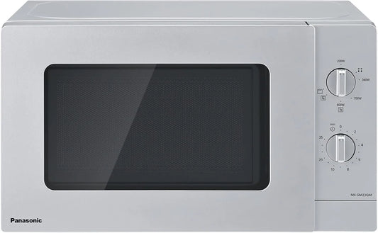 Panasonic Mikrowelle NN-GM23QMEPG, Fassungsvermögen 20L Grill mit Drehteller und Grillrost, Leistung 800 W, Quick 30, Timer, Auftau-Funktion, Silber