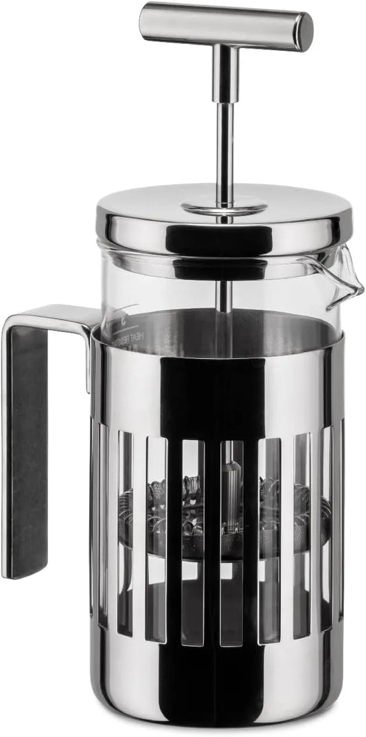 Alessi 9094/3, Pressofilter aus Edelstahl 18/10 Glänzend Poliert und Hitzebeständigem Glas, 3 Tassen