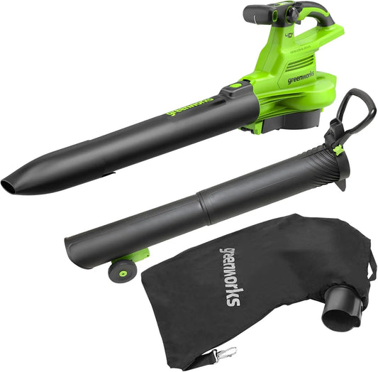 Greenworks Laubsauger GD40BVII, Laubbläser mit bürstenlosem Motor, Spannung 40V Akku, 14.17m³/min, 370 km/h, 3 Jahre, Grey, Black