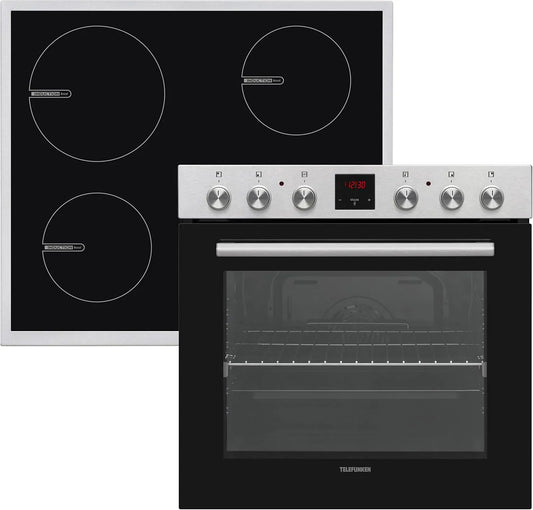 Telefunken Kochfeld B-HS-75-I-I, Backofen mit Ober-Unterhitze und Umluft, Breite 60 cm, 4 Zonen, Fassungsvermögen 78 Liter, Einbauherd-Set, Herdset