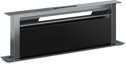 Klarstein Dunstabzugshaube, Verosteel Downdraft 90 cm, 906,2 m³/h Boost, A++ Energieklasse, Touch-Bedienung, LED, Aluminium & Glas