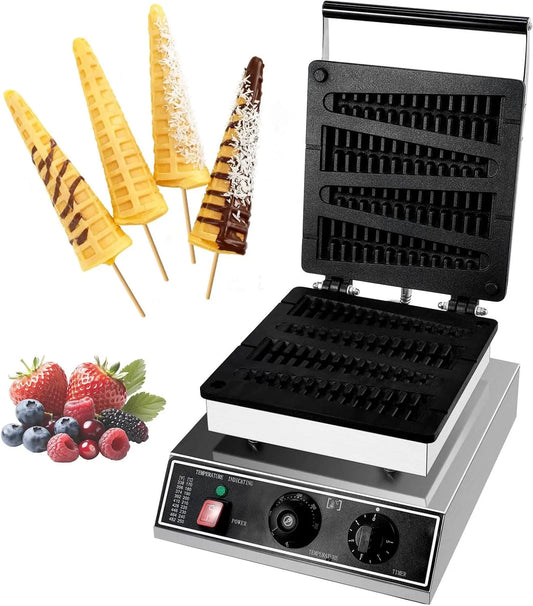 Kommerzieller Lolly-Waffle-Maker, 220–240 V 50 Hz, 4 Stück Tannenbaum-Form Lolly Waffeleisen, Restaurant und Dessertladen