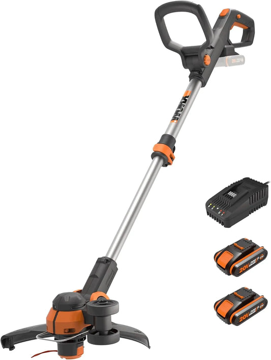 Worx Rasentrimmer WG163E.3, Spannung 18V, Spannung 20V MAX, Akku, 2-in-1 rasenkantenschneider mit 90° drehbarer Trimmerkopf, Teleskopstiel, Powershare