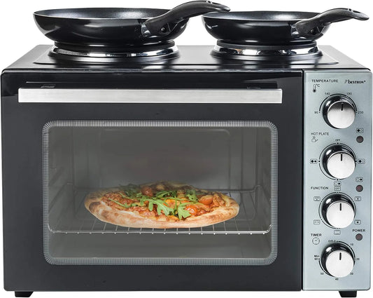 Backofen AOV31CP Bestron Kleinküche, Mini, 3200 Watt, Mini mit Doppelkochplatte, Mini Modell, Unterhitze mit Umluftfunktion bis 230°C, Ober