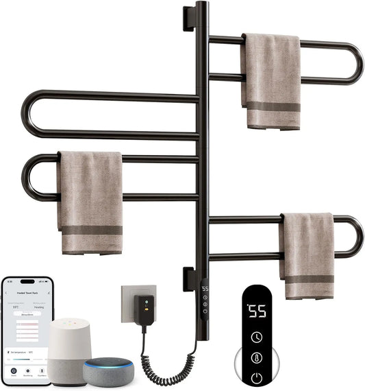 Modell Thermostat-G65 Handtuchheizkörper Elektrisch, Leistung 130W, Handtuchwärmer, mit Timer und WiFi Black, Maße 430x780mm
