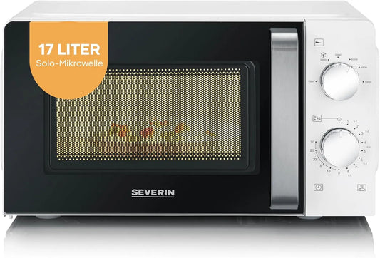 Severin Mikrowelle MW 7885, Mikrowellengerät mit Drehteller für gleichmäßige Wärmeverteilung 17 L, Solo, zum Auftauen und Erhitzen, Weiß, Edelstahl