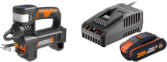 Worx 20V Akku-Multifunktions-Luftpumpe ohne Akku und Ladegerät WX092.9 WA3601, in Schwarz & PowerShare Akku mit Ladegerät Set