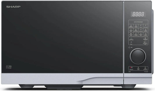 Sharp Mikrowelle YC-PG254AE-S, Fassungsvermögen 25L, 900W Mikrowellenleistung, Leistung 1000W Grill, 12 Betriebsprogramme, ECO-Modus, Drehteller