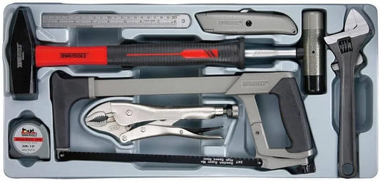 Modell Werkzeugset für Ingenieure TTPS09E Teng Tools, Schraubenschlüssel, Klebeband, Säge, Messer, Hammer