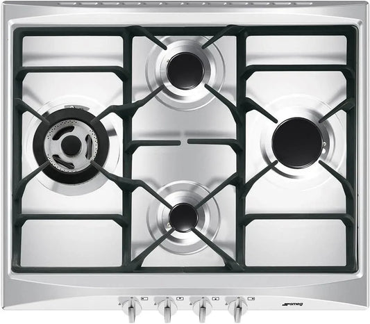 Smeg Kochfeld SR264XGH2, Gaskochfeld SELEZIONE, Edelstahlfarben, in Schwarz