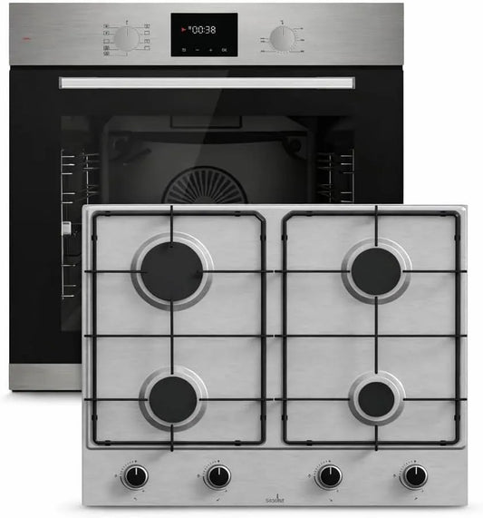 Backofen HB60F78PPX, Fassungsvermögen 78L, Böhme Einbaubackofen Edelstahl mit Heißluft, Timer, 4 Brenner, versenkbare Knebel, LPG & Erdgas