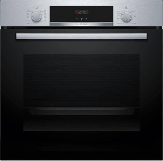 Bosch Backofen HBA514BS3 3D-Heißluft, für gleichmäßiges Backen auf 3 Ebenen, Hydrolytische Reinigungshilfe, Edelstahl, Serie 4, Einbau 60 x 60 cm