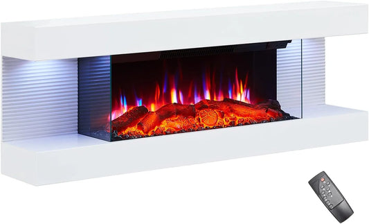Elektrokamin 3D-Flammeneffekt, Fassungsvermögen 13 LED-Farben, Wandkamin, Thermostat, Sicherheitsfunktionen, Weiß, 1,8 kW Heizleistung, LED Kamin