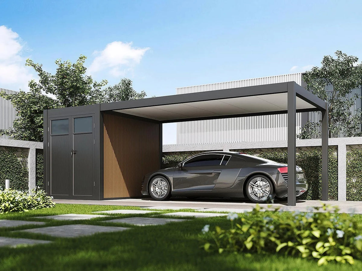 Carport Weide, Maße 3 x 7,2 M, mit Abstellraum, Aluminium Pergola, Autoüberdachung, Garage, anthrazit